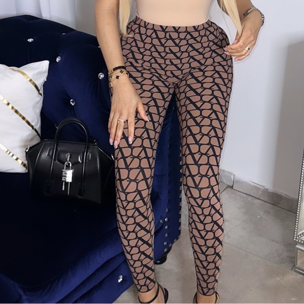 Valentino Garavani Brown Geometric Leggings
